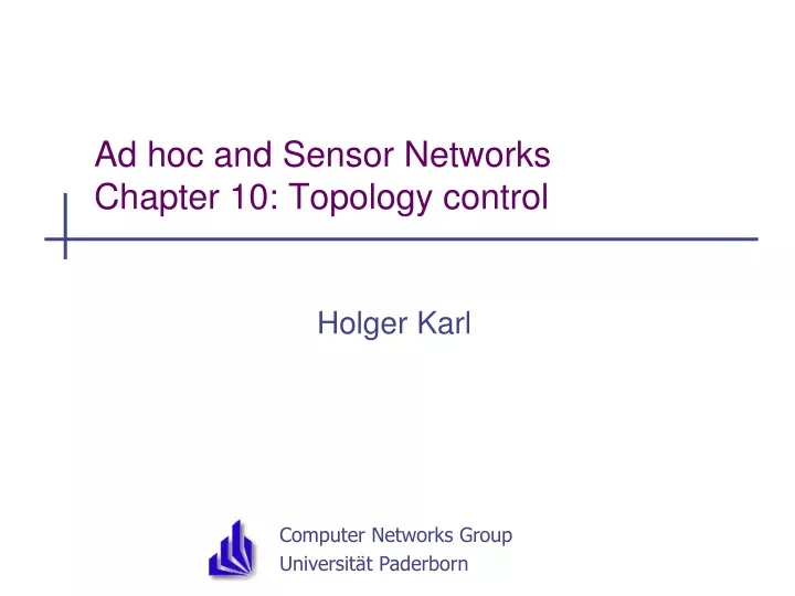 ad hoc and sensor networks chapter 10 topology control