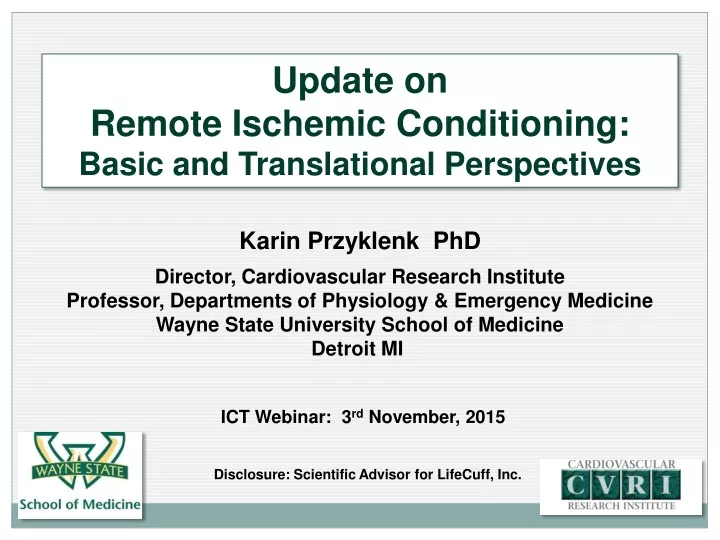 update on remote ischemic conditioning basic