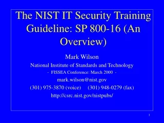 The NIST IT Security Training Guideline: SP 800-16 (An Overview)