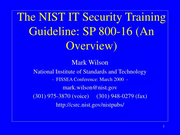 the nist it security training guideline sp 800 16 an overview