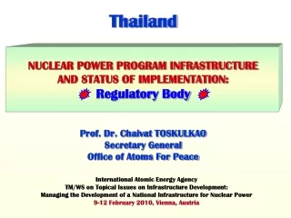 International Atomic Energy Agency  TM/ WS on  Topical Issues on Infrastructure Development: