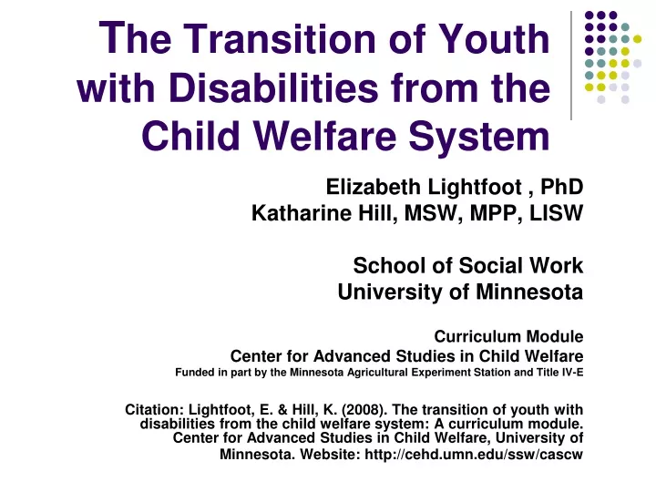 t he transition of youth with disabilities from the child welfare system