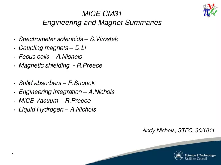 mice cm31 engineering and magnet summaries