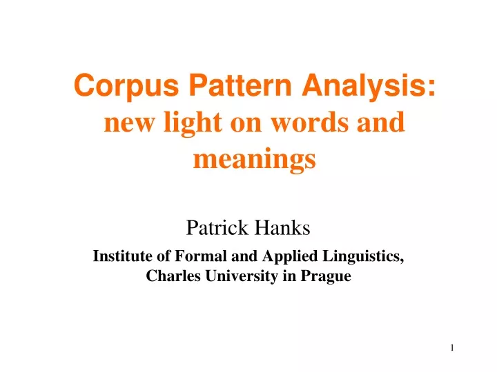 patrick hanks institute of formal and applied linguistics charles university in prague