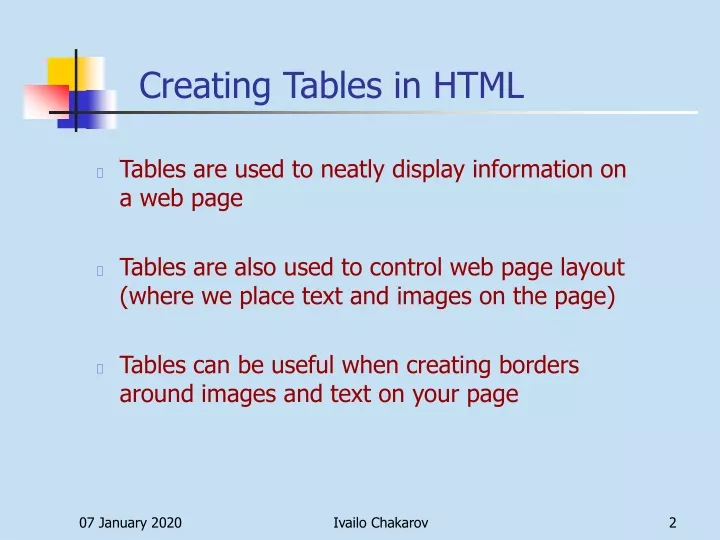 creating tables in html
