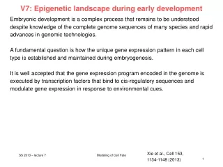 V7: Epigenetic landscape during early development