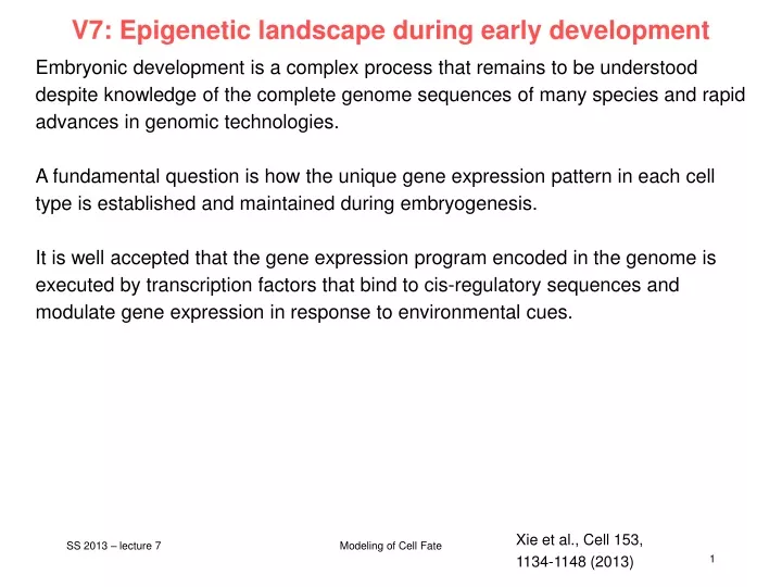 v7 epigenetic landscape during early development