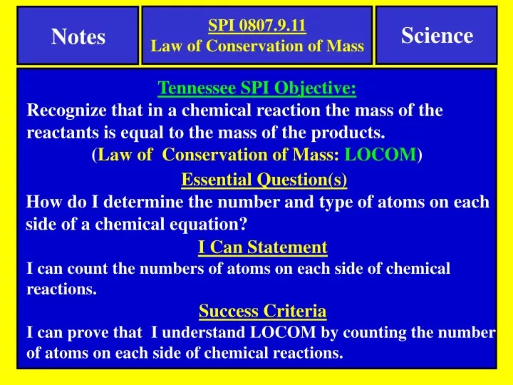 spi 0807 9 11 law of conservation of mass