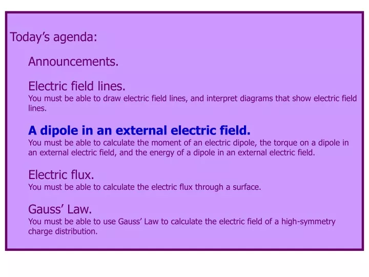 today s agenda announcements electric field lines