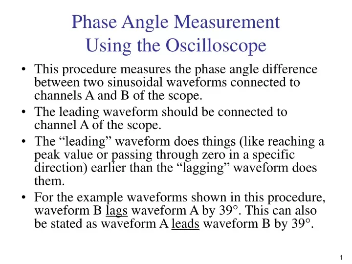 phase angle measurement using the oscilloscope
