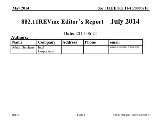802.11REVmc Editor’s Report  – July 2014