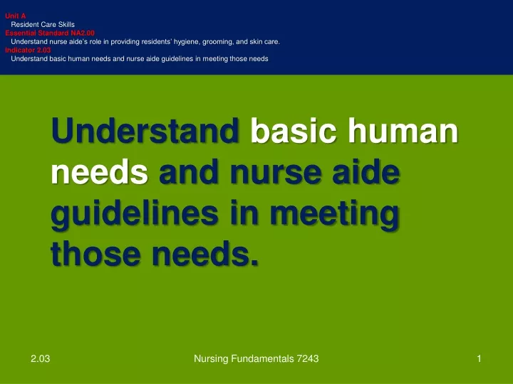 unit a resident care skills essential standard