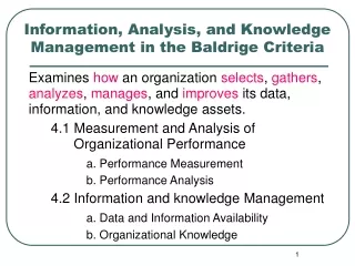 Information, Analysis, and Knowledge Management in the Baldrige Criteria