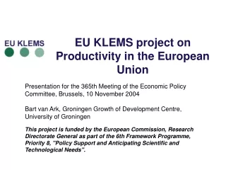 EU KLEMS project on Productivity in the European Union