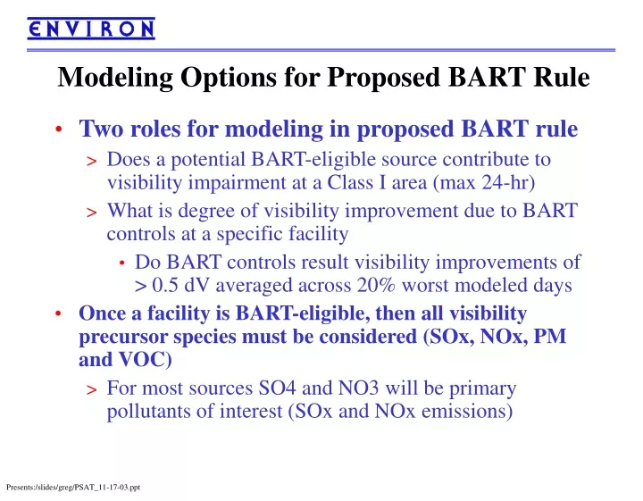 modeling options for proposed bart rule
