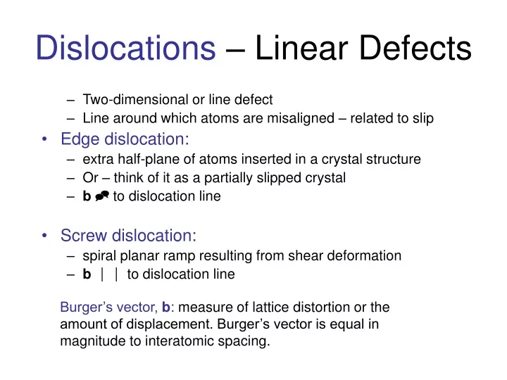 dislocations linear defects