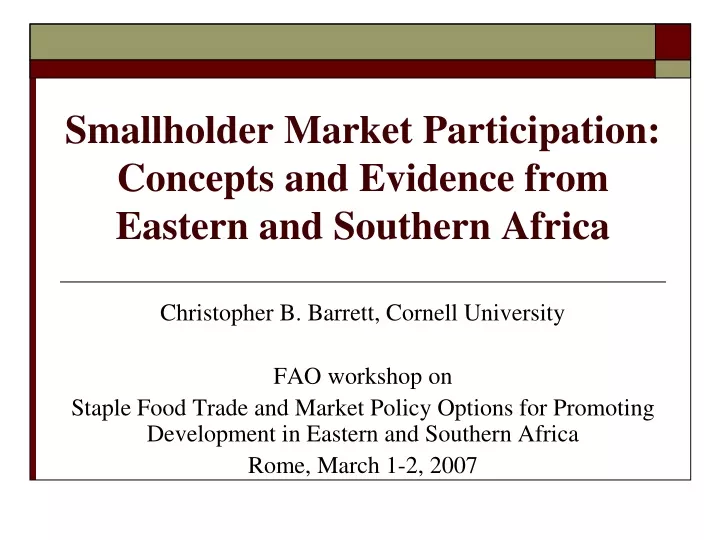 smallholder market participation concepts and evidence from eastern and southern africa