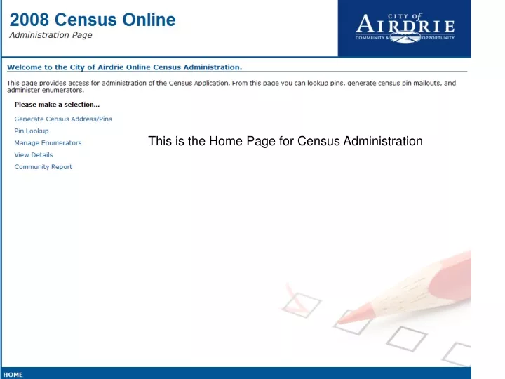 this is the home page for census administration