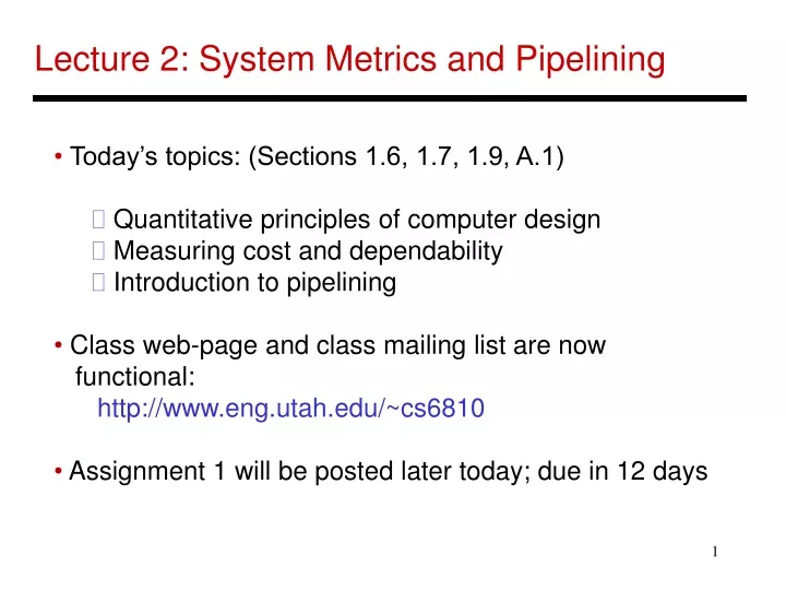 lecture 2 system metrics and pipelining