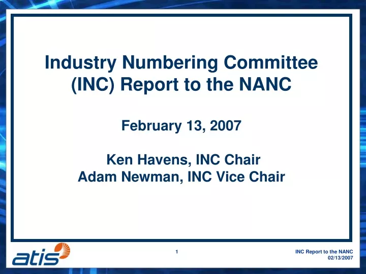 industry numbering committee inc report