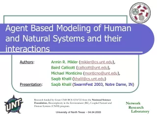 Agent Based Modeling of Human and Natural Systems and their interactions