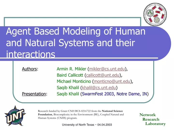 agent based modeling of human and natural systems and their interactions