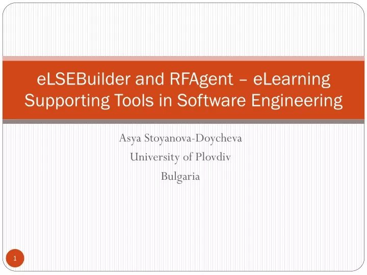 elsebuilder and rfagent elearning supporting tools in software engineering