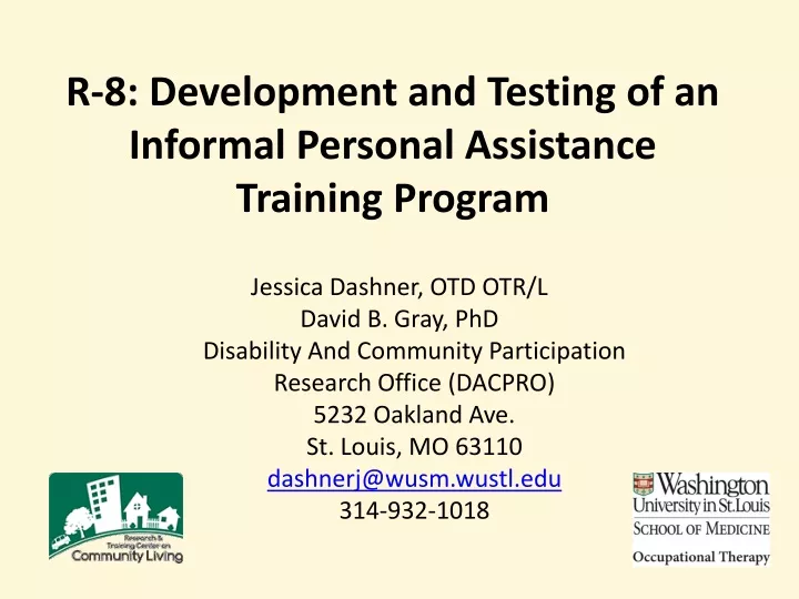 r 8 development and testing of an informal personal assistance training program