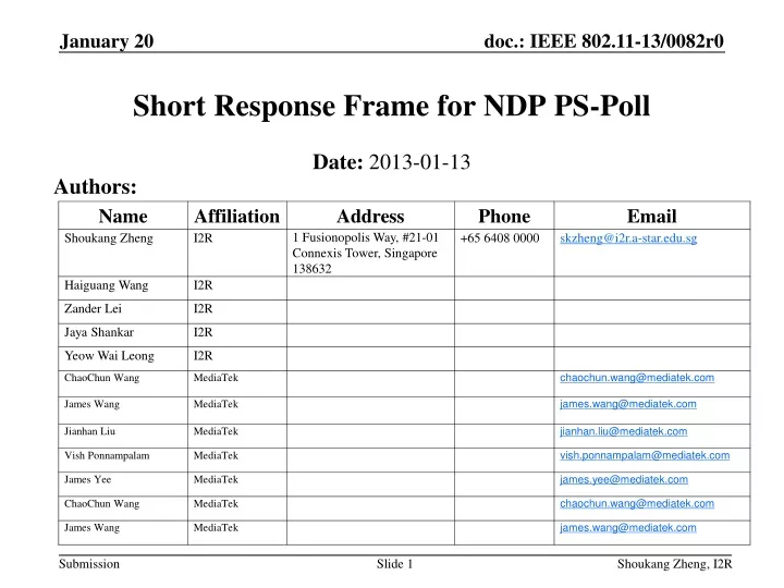 short response frame for ndp ps poll