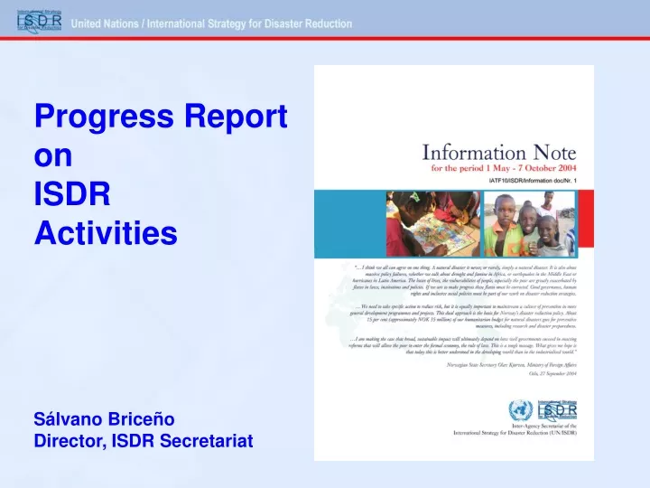 progress report on isdr activities s lvano brice