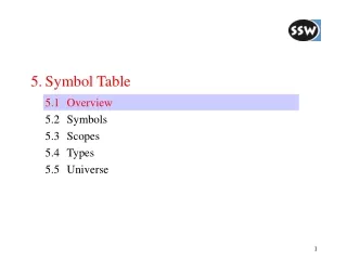 5.	Symbol Table 	5.1	Overview 	5.2	Symbols 	5.3	Scopes 	5.4	Types 	5.5	Universe