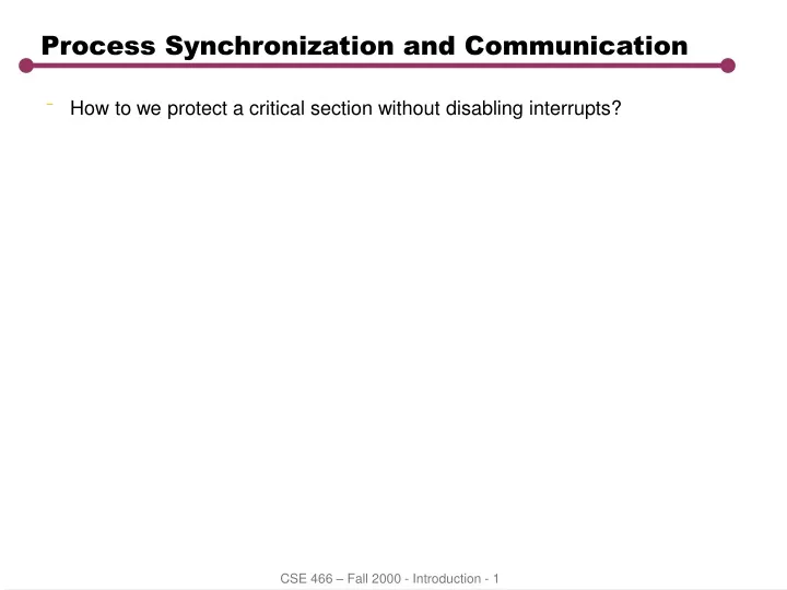 process synchronization and communication