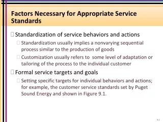 Factors Necessary for Appropriate Service Standards