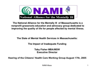 The State of Mental Health Services in Massachusetts:  The Impact of Inadequate Funding