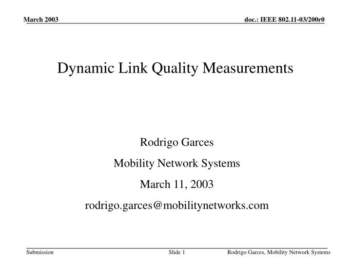 dynamic link quality measurements