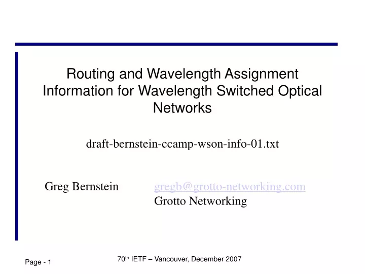 routing and wavelength assignment information for wavelength switched optical networks