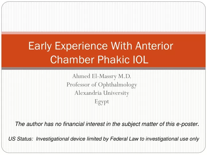 early experience with anterior chamber phakic iol