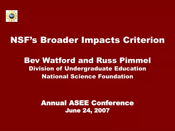 nsf s broader impacts criterion bev watford
