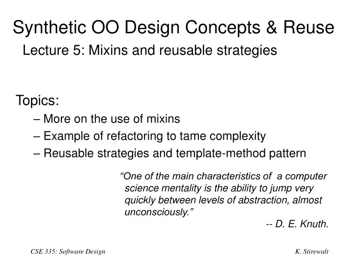 synthetic oo design concepts reuse lecture 5 mixins and reusable strategies