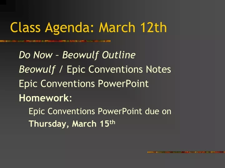 class agenda march 12th