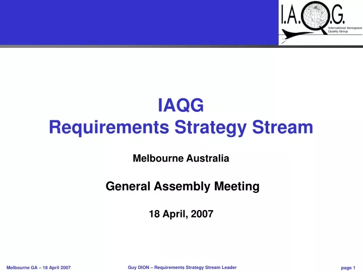 iaqg requirements strategy stream melbourne