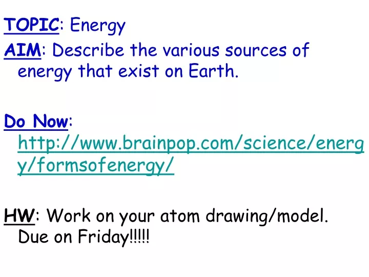 topic energy aim describe the various sources