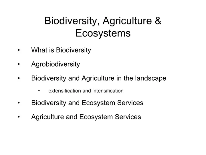 biodiversity agriculture ecosystems