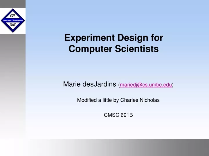 experiment design for computer scientists