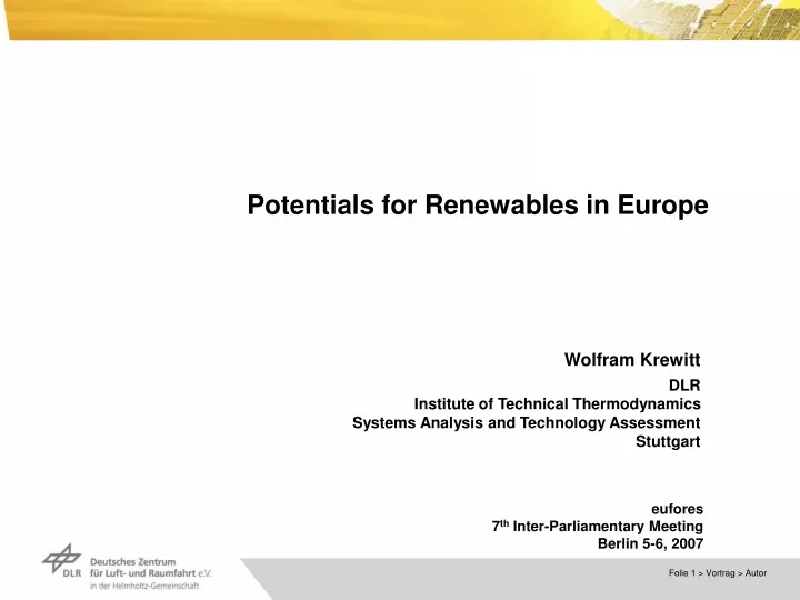 potentials for renewables in europe