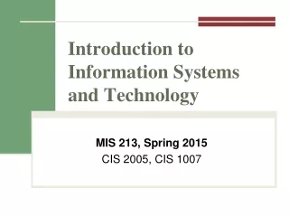 Introduction to Information Systems and Technology