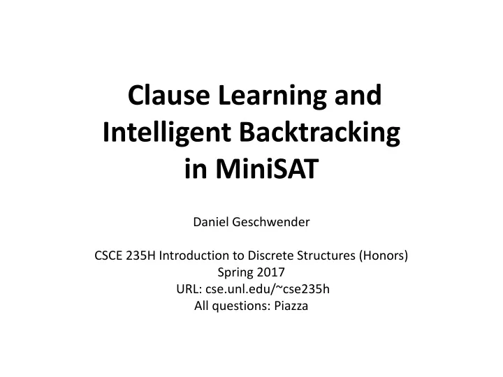 clause learning and intelligent backtracking in minisat