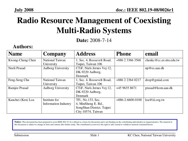 radio resource management of coexisting multi radio systems