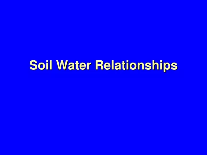 soil water relationships
