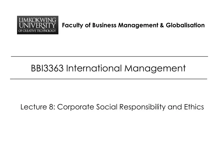 faculty of business management globalisation